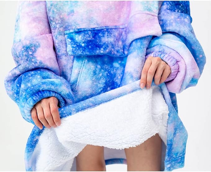 Wearable Blanket Hoodie for Adult,Oversized Sherpa Fleece Blanket Hoodie for Women Men,Galaxy