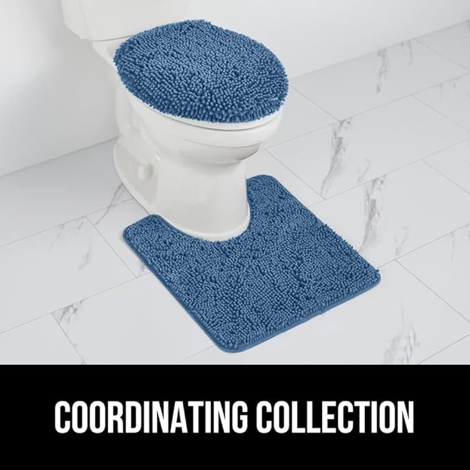 GORILLA GRIP Soft Chenille Bathroom Toilet Lid Cover, Machine Washable Seat Covers, 19.5x18.5, Stays in Place Rubber Backing, Fits Most Round, Elongated and Oblong Lids, Accessories Decor, Blue