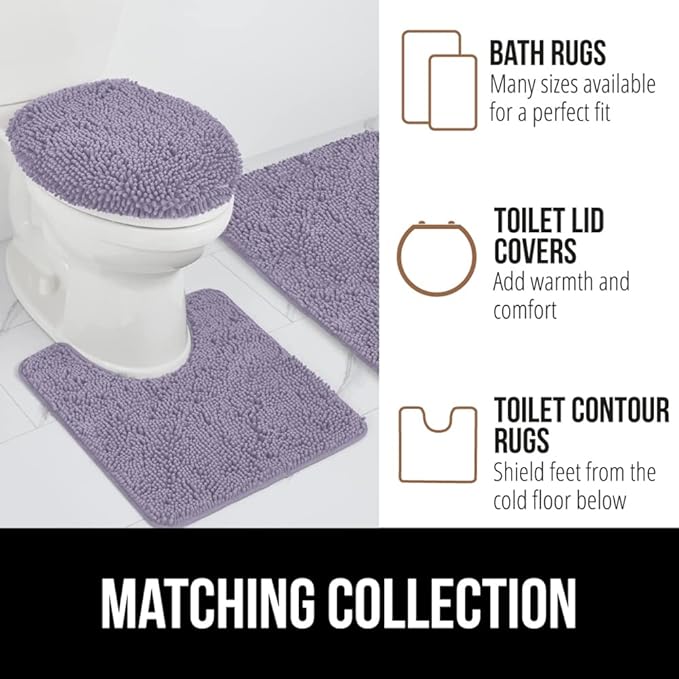 GORILLA GRIP Bath Rug Mat 30x20, Soft Absorbent Chenille, Quick Dry Microfiber Mats, Rubber Backing Washable Shower Floor Rugs, Bathmat Runner, US Designed Bathroom Decor Accessories Light Purple