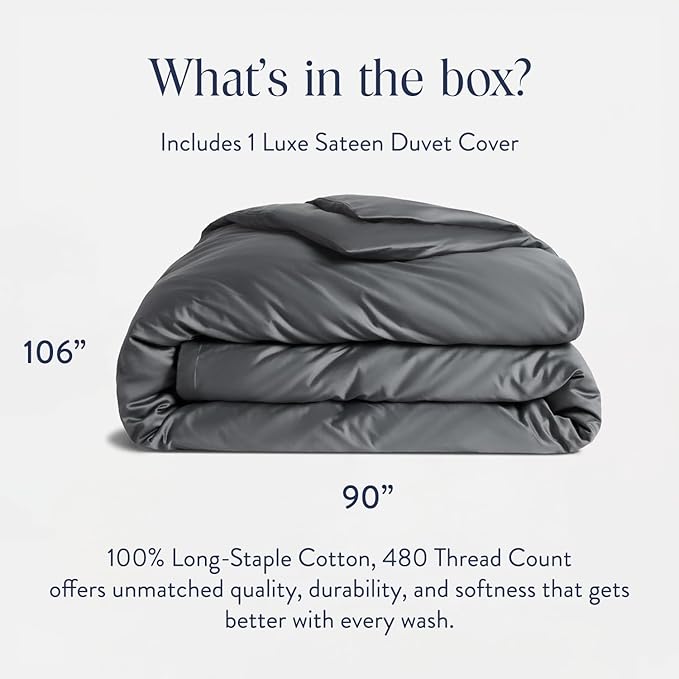 Brooklinen Luxury Sateen Duvet Cover - 100% Cotton, King/California King Size in Slate Grey with Extra-Long Corner Ties and Button Closure - Best King/Cali King Duvet Covers
