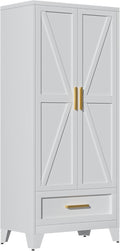 Metal Armoire Wardrobe Closet,71" Tall White Storage Cabinet with Hanging Rod,1 Drawers & 1 Adjustable Shelves,Heavy-Duty Steel Wardrobe for Bedroom, Garage, and Office