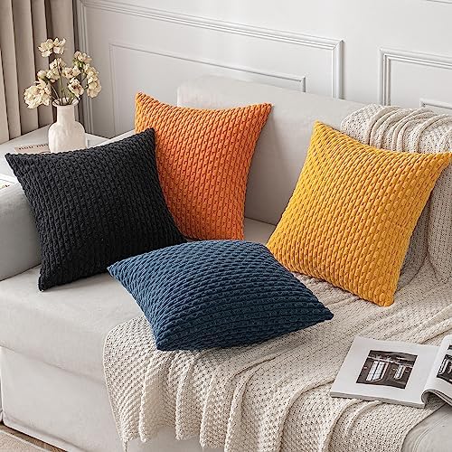 MIULEE Decorative Throw Pillow Covers 20x20 Black Textured Corduroy - Image 4