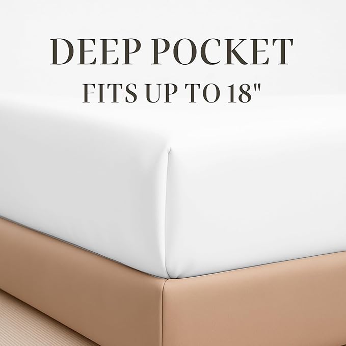 Hyde Lane Luxury 1000 Thread Count 100% Cotton Sheets | Very Soft & Thick - Fits Upto 20" Mattress | Sateen Weave Bed Sheets 18" Deep Pocket- 4 PC Sheet Set (Natural White, Queen)