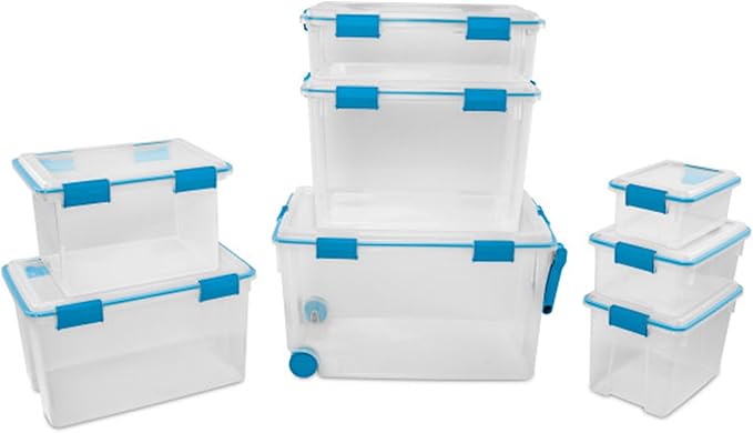 Sterilite 9-Pack Gasket Box, Weather-Resistant Storage Bins with Latching Lids, 120 Quart - Heavy-Duty Organizing Containers for Closet, Bathroom, and Office