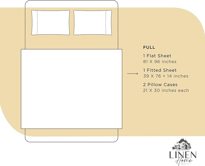 Linen Home 100% Cotton Percale Sheets Full Size, Ivory, Deep Pocket, 4 Pieces Set - 1 Flat, 1 Deep Pocket Fitted Sheet and 2 Pillowcases, Crisp Cool and Strong Bed Linen