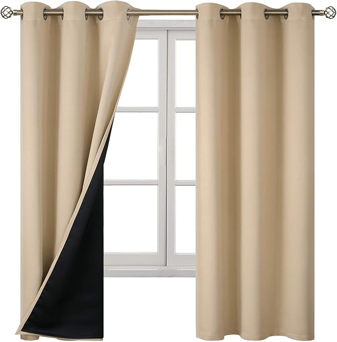 BGment Beige Blackout Curtains for Bedroom - Black Out Curtains 63 Inch Long Thermal Insulated Grommet Total Room Darkening Window Drapes for Living Room, 2 Panels, 42 x 63 Inch