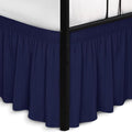 Biscaynebay Wrap Around Bed Skirts with Split Corners for Queen Beds 14" Drop, Navy Elastic Dust Ruffles Adjustable Easy Fit Wrinkle & Fade Resistant Silky Luxurious Fabric Machine Washable