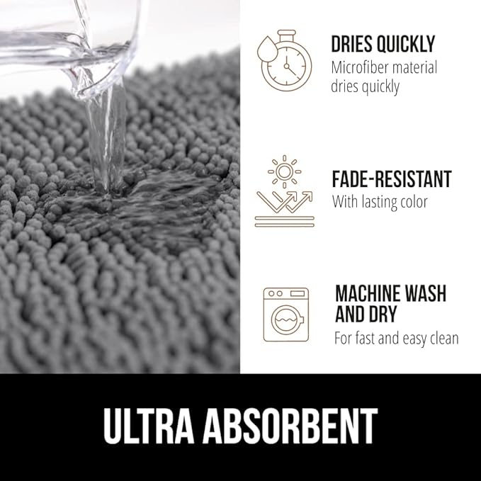 GORILLA GRIP Bathroom Rug Sets, Soft Chenille 2 Piece Area Rugs Set, Toilet Base Mat and 30x20 Carpet, Absorbent Microfiber Washable Mats Dry Quickly, Home Décor and Bath Room Accessories, Grey