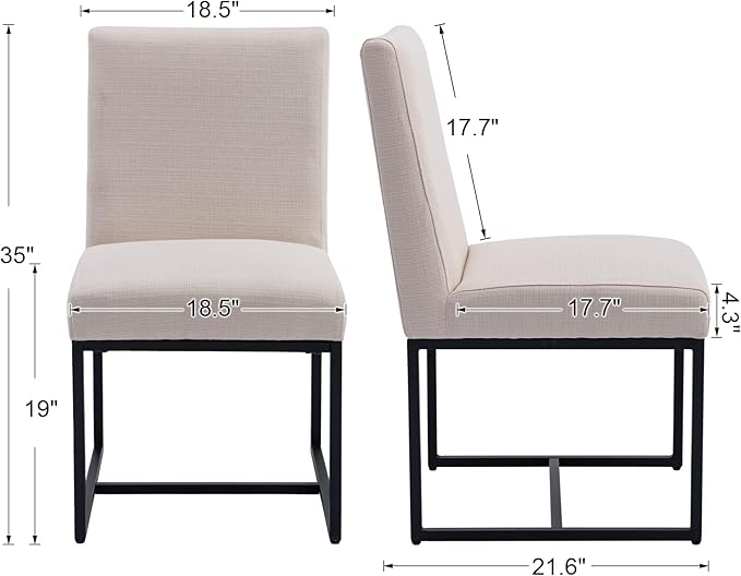 CIMOTA Modern Linen Dining Chair Set of 8, Mid Century Dining Room Chairs Fabric Upholstered Armless Side Chair with Black Sled Base for Dining Room, White Cream 8PCS