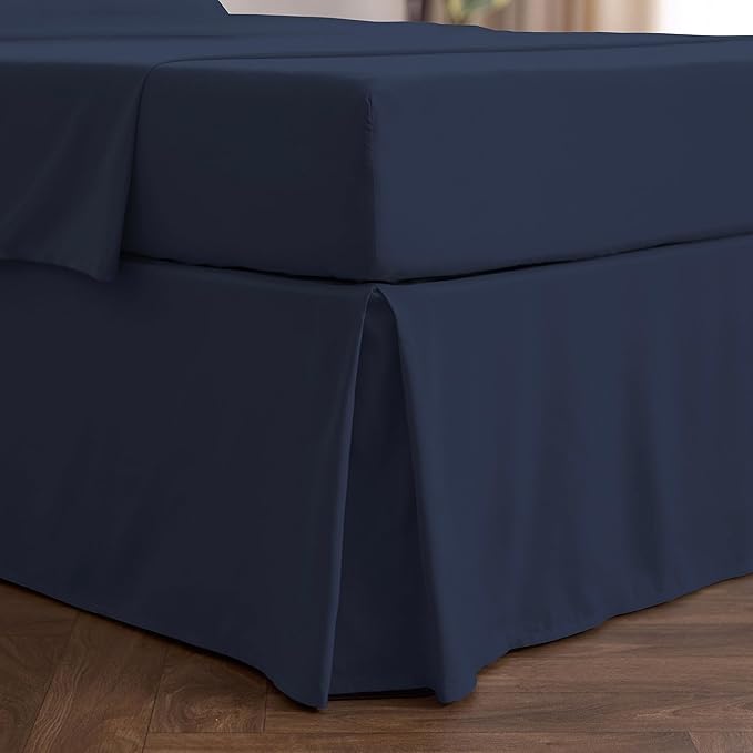 Mellanni Bed Skirt Cal King Size- Bed Skirting - 15-Inch Tailored Drop Pleated Dust Ruffle - Hotel Luxury Bedding - Wrinkle, Fade, Stain Resistant - 1 Bedskirt (Cal King, Navy Blue)