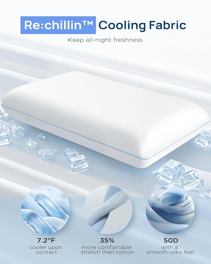 Cooling Soft Memory Foam Pillow, Cervical Neck Pillow for Side Sleepers, Back & Stomach Sleepers, Ergonomic Orthopedic Design for Neck Pain Relief and Deep Sleep, CertiPUR-US, White