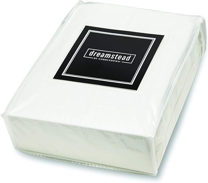 Cuddledown Dreamstead 100% Cotton Bed Sheets Set | 300 Thread Count | Luxurious Sateen Weave | Pure Combed Cotton | Soft | Wrinkle Resistant | 5 Piece Set | White | Split King