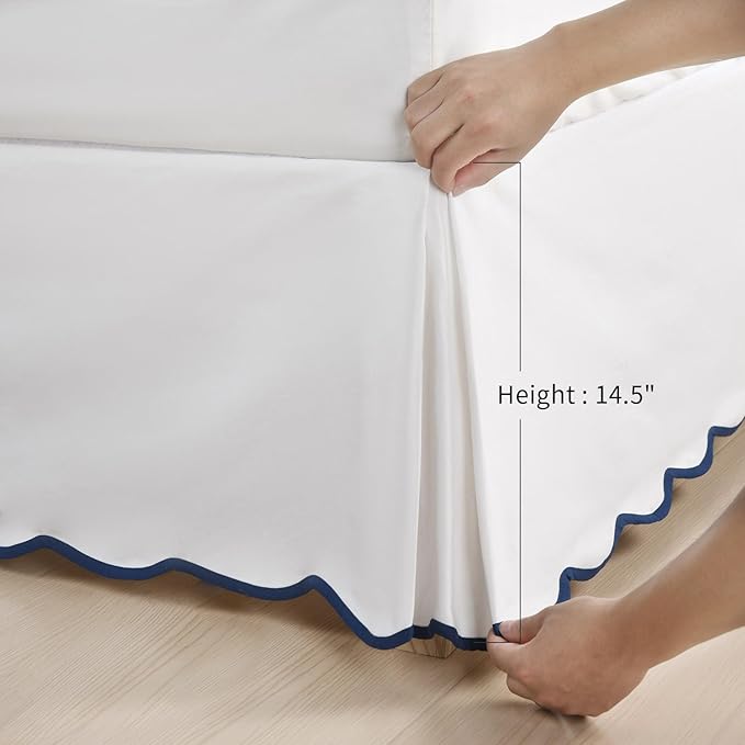 HIG Off White Chic Queen Bed Skirt - Easy Fit Scallop Edge Pleated Bedskirts, 14 Inch Drop Anti-Slip Dust Ruffle, Thick Fabric for Enhanced Privacy, Pre-Washed for Long-Lasting Use(N60022)