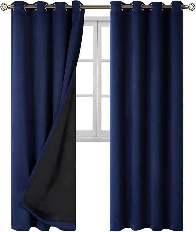 BGment Navy Blue Blackout Curtains 95 Inches Long 2 Panels Set for Living Room, Thermal Insulated 100% Light Blocking Curtains & Drapes, Grommet Soundproof Curtains for Bedroom Window, Each 52 Wide