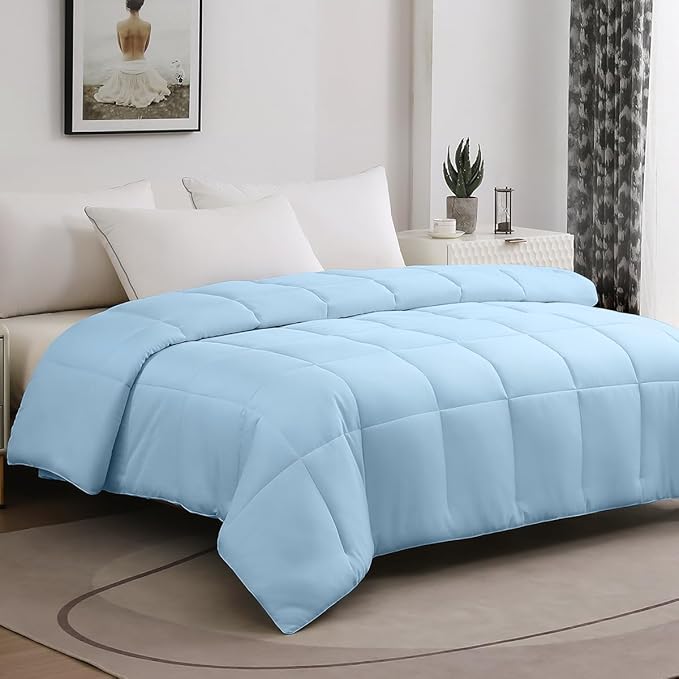 100% Viscose Made from Bamboo Comforter, Soft Lightweight Queen Size Summer Cooling Comforter Down Alternative Duvet Insert, 8 Corner Tabs（88x88 Inches, Light Blue-Summer）