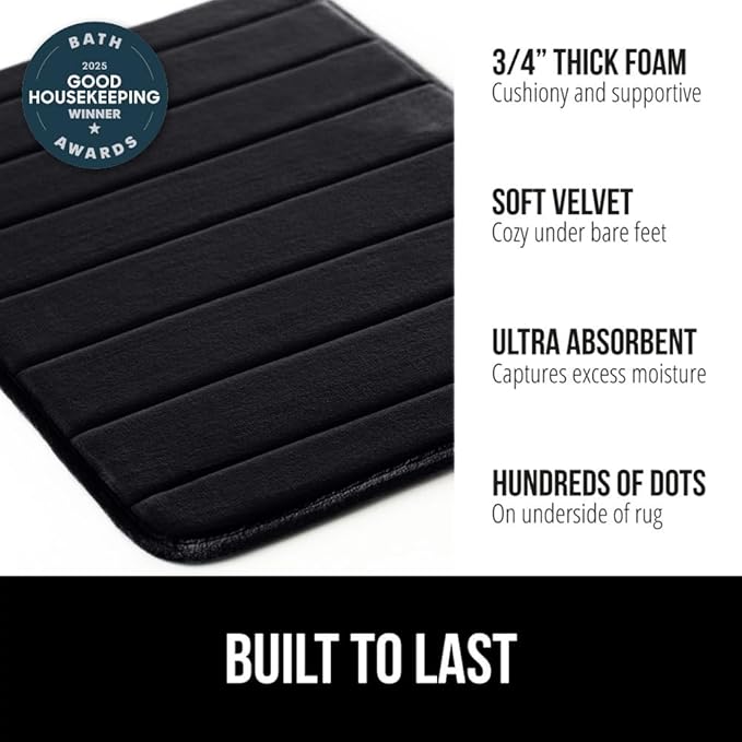 GORILLA GRIP Memory Foam Bath Mat, Soft Absorbent US Designed Bathroom Rug, Gripping Dots Machine Washable Bathmat, Cushioned Floor Mats, Shower Sink Rugs Room Décor Accessories, 42x24 Black
