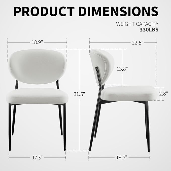 Upholstered Dining Room Chairs Set of 6 Modern Chenille Diner Chairs with 58D Memory Foam Thick Cushion Comfy Armless Kitchen Chair with Sturdy Metal Legs for Dining Table/Vanity White