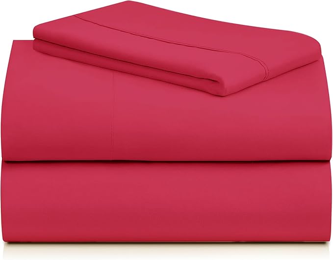 LuxClub 3 PC Twin Sheet Set, Deep Pockets Wrinkle Free Cooling Bed Sheets Hotel Bedding for Women, Men, Kids & Teens, Includes 1 Fitted Sheet, 1 Flat Sheet and 1 Pillowcase-Silky Soft Red