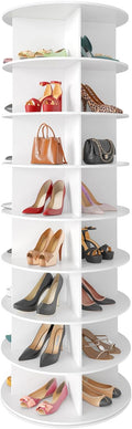 SpaceAid 8 Tier Rotating Shoe Rack Tower, Spinning Shoe Display Lazy Susan, Revolving 360 Shoe Rack Storage Round Carousel, Vertical Handbag Rotate Shoes Closet Organization (8-Tier White)