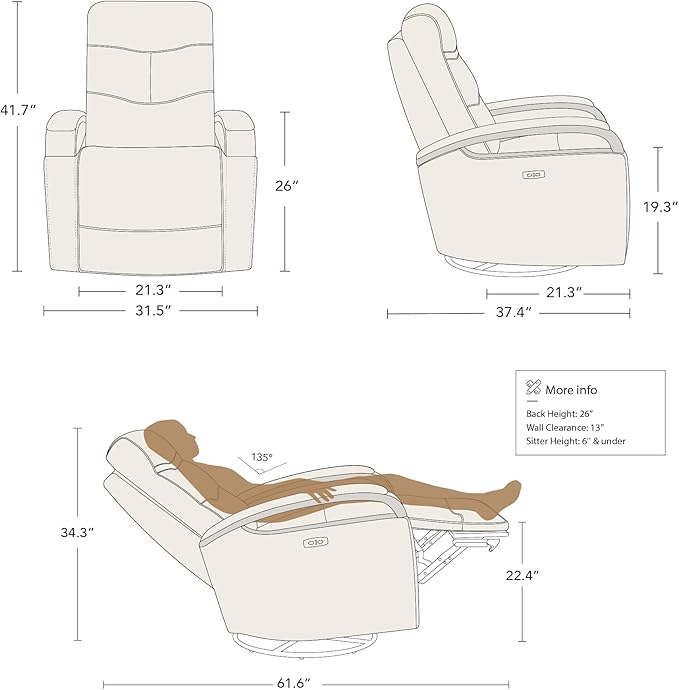 CHITA Genuine Leather Power Swivel Glider Rocker Recliner, FSC Certified Mid Century Modern Recliner Chair for Adults, Adjustable Power Headrest, for Nursery and Living Room, Creamy Grey