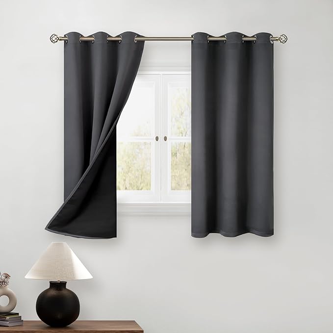 BGment 45 Inch Curtains for Bedroom - Short Blackout Curtains for Small Window/Cafe Thermal Insulated Grommet Drapes, 2 Panels, Each 42 Inch Wide, Dark Grey