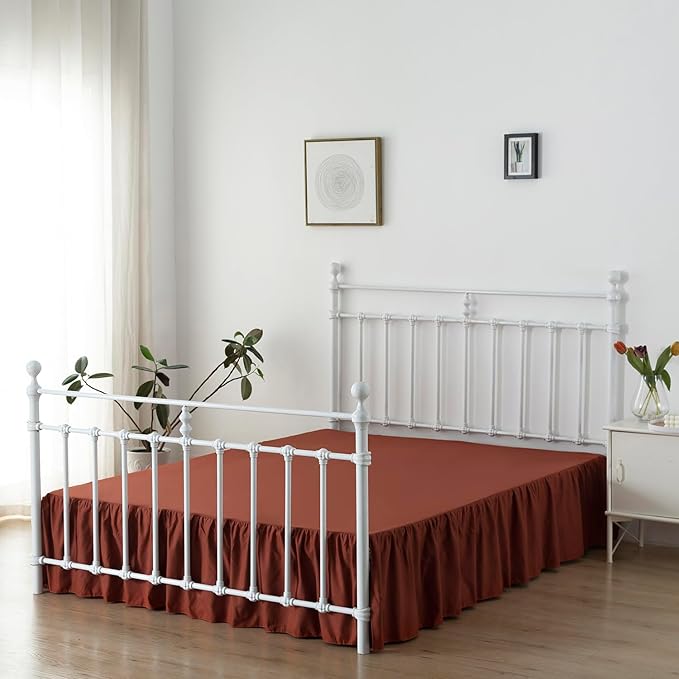 Bed Skirt King Size Ruffled Bed Skirts with Split Corners,14 Inch Drop Dust Ruffle Bed Skirt with Platform, Rust, 14'' King