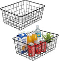 LeleCAT Wire Baskets with Handles Wire Storage Organizer Bin Baskets, Pantry, Closets, Bedrooms - Set of 2（Black）
