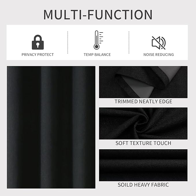 Joydeco Blackout Curtains 96 Inch Length, 1 Panel for Bedroom, Thermal Insulated Linen Black Out Curtains with Grommets (100x96)