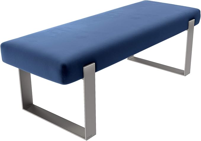 VANT Upholstered Bed Bench - Velvet Navy - Brushed Nickel - Contemporary Modern, Bedroom Bench Seat, Hallway, or Entryway