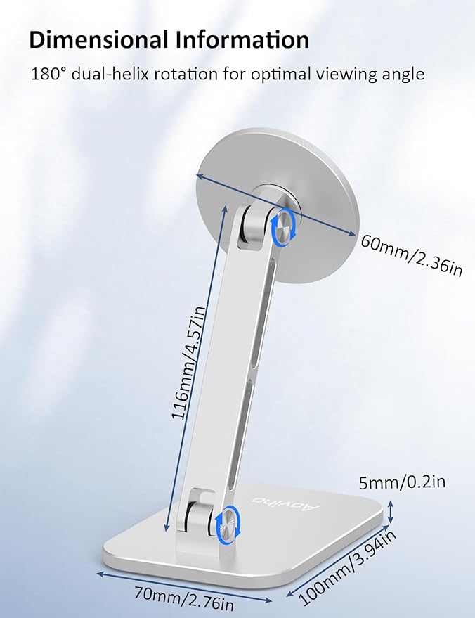 Magnetic Phone Stand for MagSafe Adjustable - Aluminum Portable Phone Holder for Desk with 360° Rotating Head Compatible with iPhone 16/15/14/13/12 Pro Max and Magnetic Phone Case, Silver