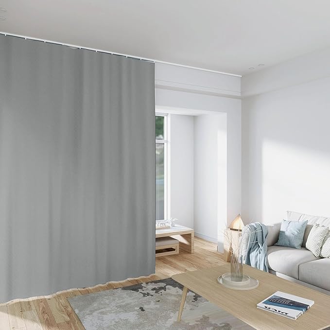 Room Divider Curtains Total Blackout Privacy Curtain Panel Room Thermal Insulated Noise Reduction Curtains for Bedroom Window Living Room Ceiling Track Curtain W 15 ft × H 7 ft Grey