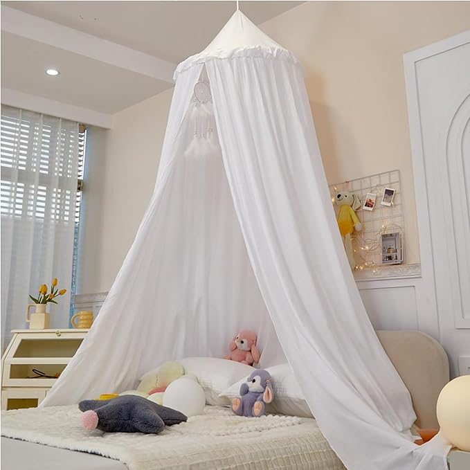 dix-rainbow Princess Decor Canopy for Kids Bed, Soft and Durable Bed Canopy for Girls Room Tent Canopy Dreamy Mosquito Net Bedding, Children Reading Nook Canopies Indoor (White)