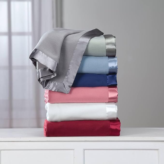 OakRidge Satin Fleece Blanket, Full/Queen, Twin or King Size – 100% Polyester Lightweight Fabric and Cozy Satin Binding Edges in Tightly Folding Travel Blanket, Navy Blue