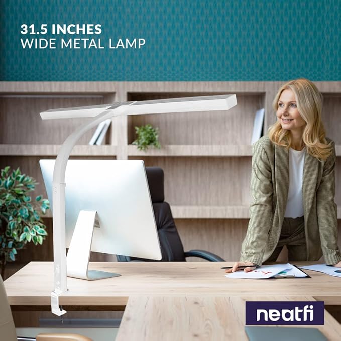 Neatfi 3000 Lumens Flex LED Desk Lamp with Clamp, Dimmable, 5 Adjustable Brightness Levels & 5 Light Modes, Memory Function, Eye-Caring & Flexible Lamp for Home & Office (31.5 Inches, White)