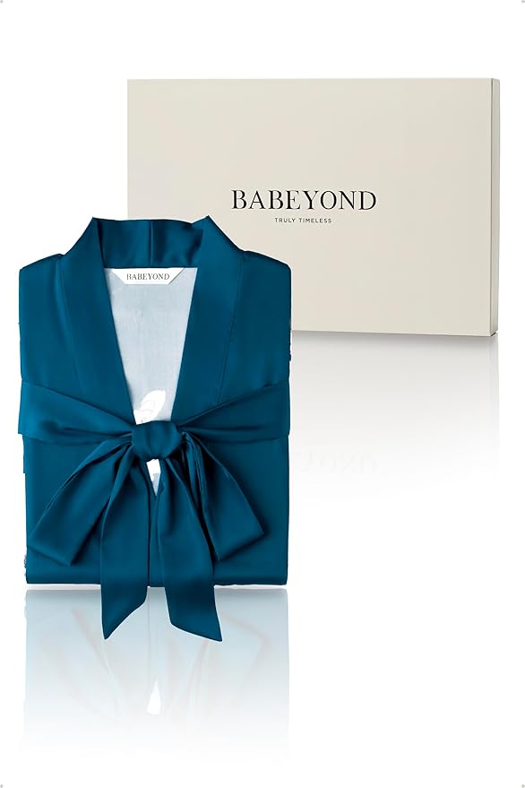 BABEYOND Kimono Robe Cover up with Box Long Floral Satin Sleepwear Silky Bathrobe Bachelorette Robe