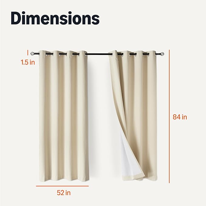 Amazon Basics 100% Blackout Curtains with Grommets, 2 Panels, 52 x 84 Inches, Beige