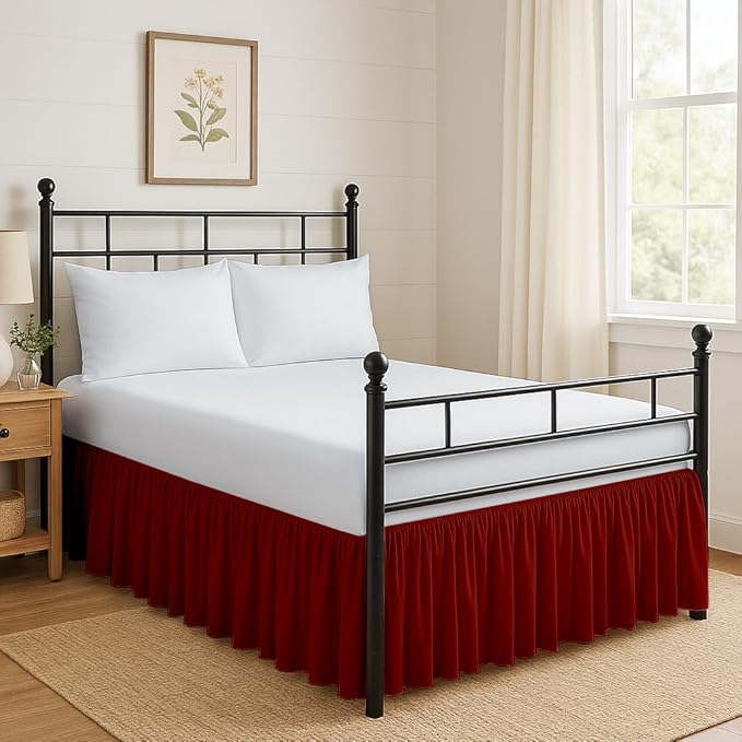 Ruffled Bed Skirt Split Corners with Platform, Tailored Fit Hotel Quality Wrinkle Free Ultra-Soft Microfiber Dust Ruffle, Upto 12 Inch Drop, Full, Burgundy