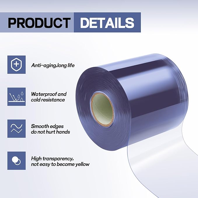 Moukeren Plastic Door Curtain for Winter 50 ft x 8 Inch Thermal Insulated Garage Door Strip Curtains Smooth Waterproof Clear PVC Strip Curtain for Warehouse Freezer, 0.08" Thickness(Classic)