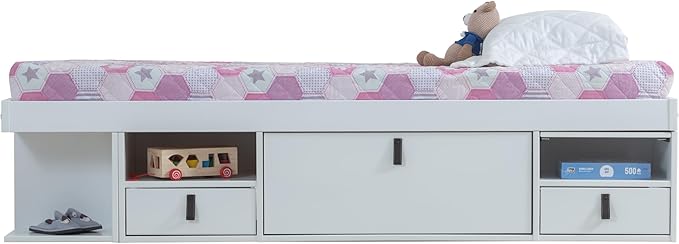 memomad Bali Storage Platform Bed with Drawers (Twin Size, Off White)