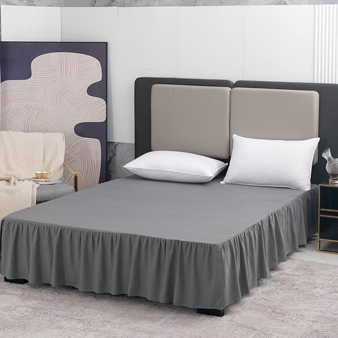 Grey Bed Skirt Full Size Ruffled Bed Skirt with Split Corners, Full Bed Skirt 12 Inch Drop, Full Size Bed Skirt Grey for Ruffled Bed Skirt with Split Corners, Bed Skirt Full Size