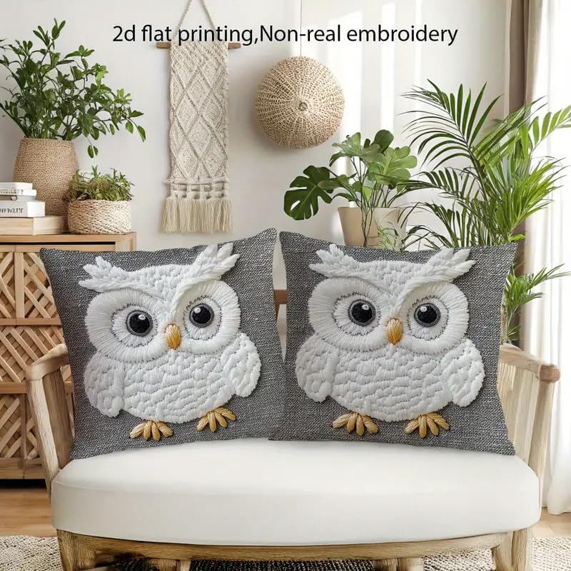Decorative Owl Throw Pillow Cover, 2D Printed Design on Gray - Image 6