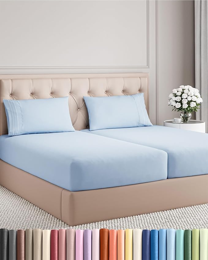 Split King Size 5 Piece Sheet Set - Comfy Breathable & Cooling Bed Sheets Set - Hotel Luxury Bedding for Women, Men, Kids, Teens, Boys & Girls - Deep Pockets, Soft, Wrinkle Free - Oeko-Tex - Sky Blue
