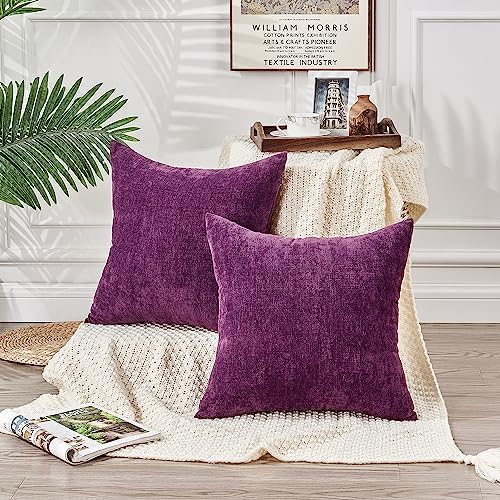 GAWAMAY Purple Chenille Throw Pillow Covers 20x20 Set of 2 - Image 2