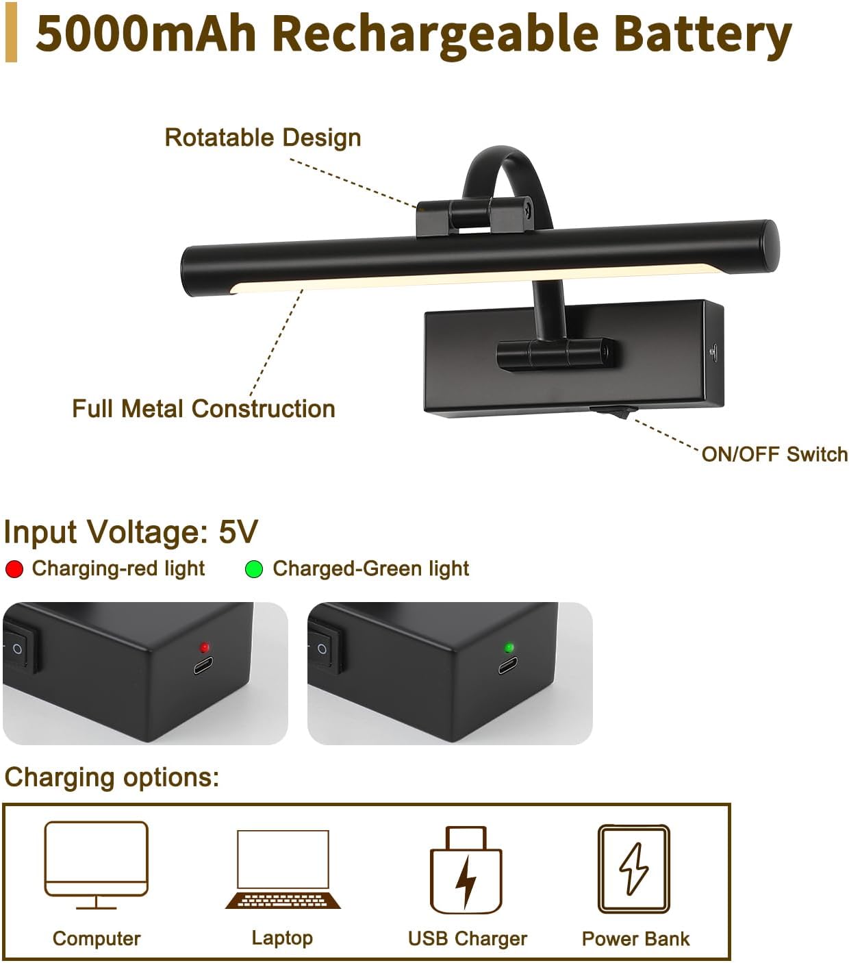 Battery Operated Picture Lights for Wall Black Art Light Wireless Gallery Lights with Timer and Remote 12 Inch 2W Warm White
