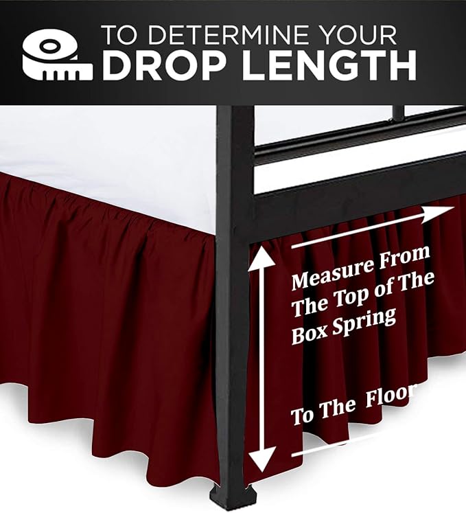 Ruffled Bed Skirt with Split Corners, Burgundy, King 12 Inch Drop Bedskirt, Hotel Quality Brushed Microfiber Wrinkle Free Dust Ruffle Bed Skirt King Size