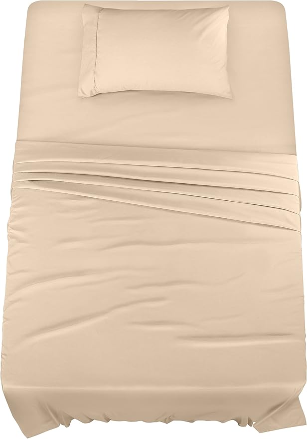 Utopia Bedding Twin Sheet Set – 3 Piece Bed Sheets for Twin Size Bed, Soft and Breathable Microfiber, Includes 1 Fitted Sheet, 1 Flat Sheet and 1 Pillowcase (Beige)