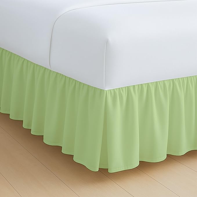 Rajlinen Ruffled Bed Skirt Queen, 15 Inch Drop Dust Ruffle with Split Corners, 100% Microfiber Bedskirt with Platform, Three-Sided Coverage Ruffled Gathering Design, Sage