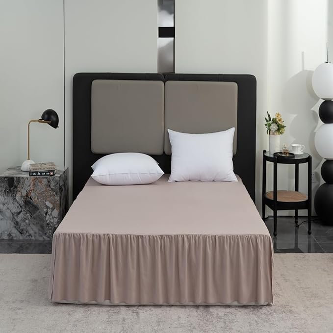 Bed Skirt King Size Ruffled Bed Skirt with Split Corners, 18 Inch Drop Dust Ruffle Bed Skirts with Platform, Khaki