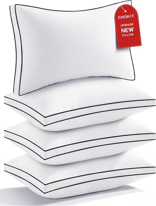 Premium Pillows Standard Size Set of 4, Fluffy and Supportive 7D Down Alternative Bed Pillows, Luxury Soft Hotel Quality Gusseted Pillow for Side Back Stomach Sleepers, Relief Neck Head Shoulder Pain
