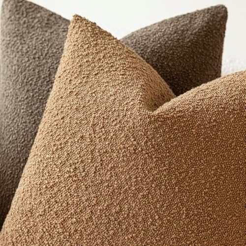 Foindtower Decorative Textured Boucle Throw Pillow Cover 26x26 Rust Tobacco - Image 4